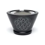 Wierookbrander zeepsteen zwart Bloem des Levens met zeef - 7 cm x 13 cm
