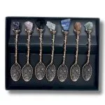 Set van 7 Bronzen Edelsteen Kristallen Eetlepels - Heksenlepels - Edelstenen & Mineralen - Spiritualiteit - Koffielepels Geschenkset - Afbeelding 4