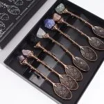 Set van 7 Bronzen Edelsteen Kristallen Eetlepels - Heksenlepels - Edelstenen & Mineralen - Spiritualiteit - Koffielepels Geschenkset - Afbeelding 3