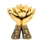 Theelichthouder Lotus handen staand goudkleurig - 14 cm x 11.2 cm x 17 cm