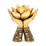 Theelichthouder Lotus handen staand goudkleurig - 14 cm x 11.2 cm x 17 cm - Afbeelding 2