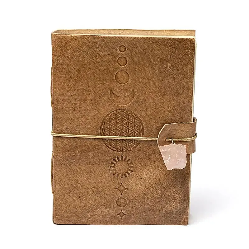2197 Notitieboek Bloem des Levens met rozenkwarts en kunstleren omslag – ± 13 cm x 18 cm - Afbeelding 1