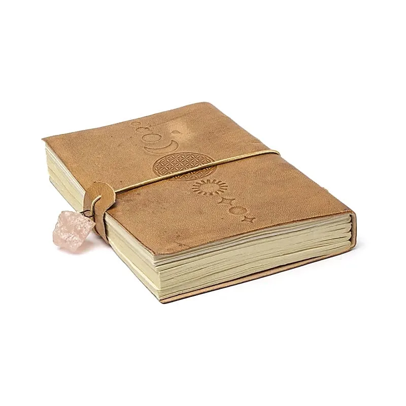 Notitieboek Bloem des Levens met rozenkwarts en kunstleren omslag  – ± 13 cm x 18 cm - Afbeelding 2