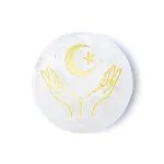 Gegraveerde mineraalschijf bergkristal handen, maan en ster -  ± 5,5 cm - Afbeelding 2