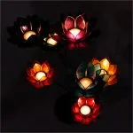 Chakra Lotus display groen + 7 sfeerlichten met goudkleurige rand - Afbeelding 2