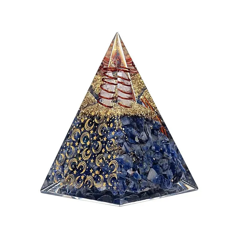 Orgoniet pyramide sodaliet met maan en sterren - 6 cm x 6 cm x 8.5 cm - Afbeelding 1