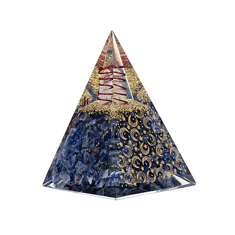 Orgoniet pyramide sodaliet met maan en sterren - 6 cm x 6 cm x 8.5 cm - Afbeelding 4