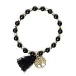 Armband zwarte toermalijn & hematiet met Levensboom en kwastje - Afbeelding 2