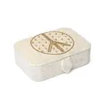 Sieraden / tarotdoos fluweel gebroken wit met Bloem des Levens vredesteken -  11 x 15,5 x 5 cm