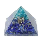 Orgoniet piramide lapis lazuli en aquamarijn met engel Michaël - 7 cm x 7 cm x 6 cm