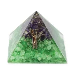 Orgoniet piramide peridoot en amethist met engel Rafaël - 7 cm x 7 cm x 6 cm