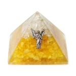 Orgoniet piramide citrien en bergkristal met engel Uriël - 7 cm x 7 cm x 6 cm