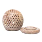 Ronde zeepstenen kaarsenhouder stippen - ± 9 cm - Afbeelding 3