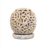 Ronde zeepstenen kaarsenhouder bloem - ± 9 cm - Afbeelding 4