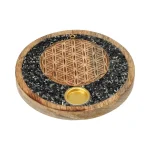 Wierookkegelhouder Flower of life toermalijn en pyriet mangohout -±10 cm - Afbeelding 4