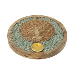 Wierookkegelhouder Tree of life amazoniet mangohout - 10 cm