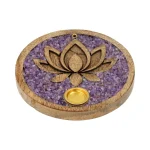 Wierookkegelhouder Lotus amethist mangohout - 10 cm