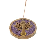 Wierookkegelhouder Lotus amethist mangohout - 10 cm - Afbeelding 3