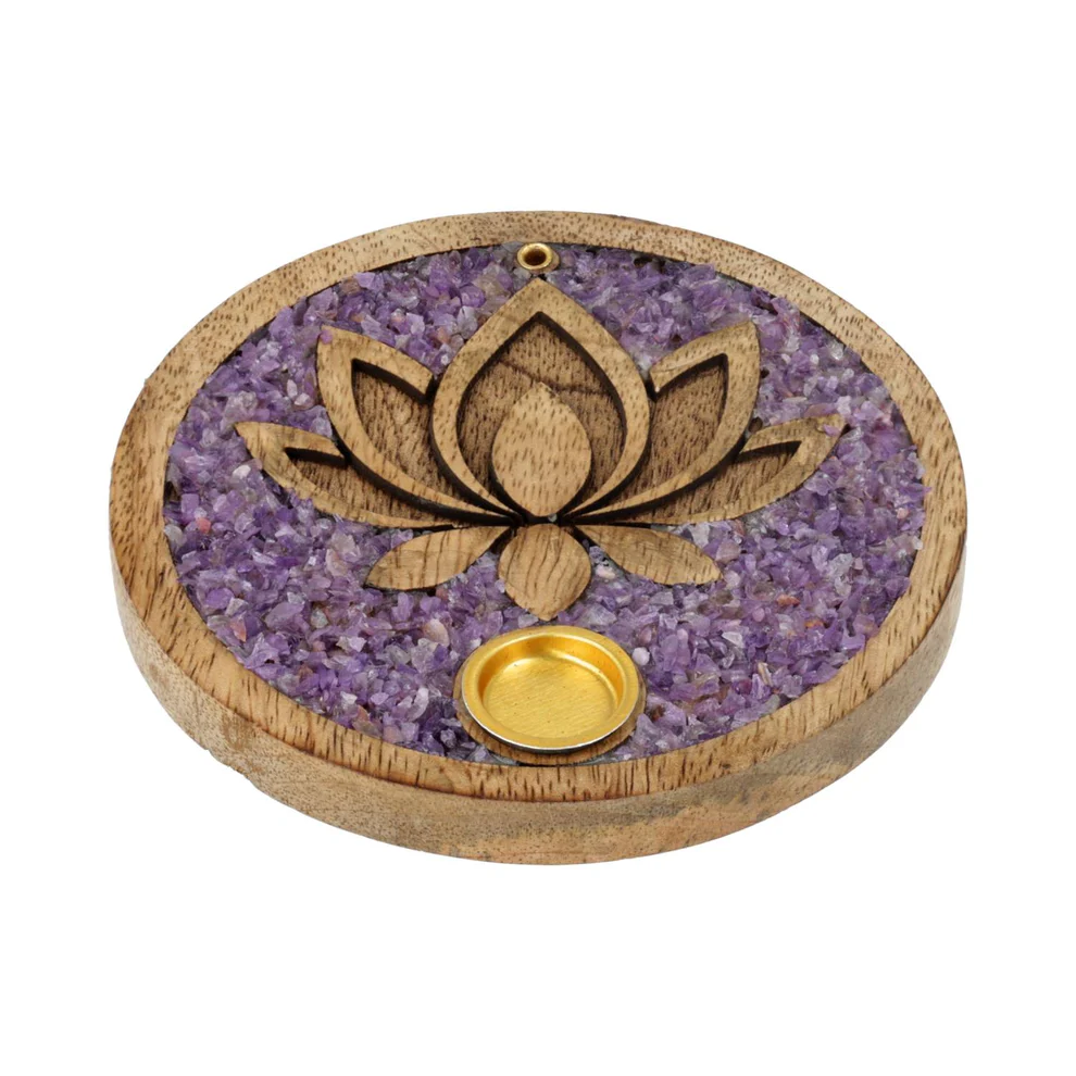 78450 Wierookkegelhouder Lotus amethist mangohout - 10 cm - Afbeelding 1