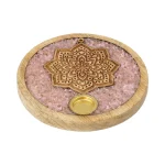 Wierookkegelhouder Mandala rozenkwarts mangohout - ± 10 cm