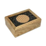 Tarot sieradendoos Flower of life toermalijn en pyriet mangohout - ±18 cm x 14 cm x 7 cm