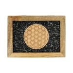 Tarot sieradendoos Flower of life toermalijn en pyriet mangohout - ±18 cm x 14 cm x 7 cm - Afbeelding 2