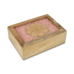 Tarot sieradendoos Mandala rozenkwarts mangohout - ± 18 cm x 14 cm x 7 cm