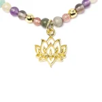 Verstelbare halsketting lotus, aardbeienkwarts, amazoniet, citrien, amethist, rookobsidiaan & hematiet - 37 cm