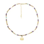 Verstelbare halsketting lotus, aardbeienkwarts, amazoniet, citrien, amethist, rookobsidiaan & hematiet - 37 cm - Afbeelding 3