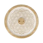 Wierookhouder Bloem des Levens Mandala Mangohout Whitewash - 14 cm x 15 cm x 2 cm - Afbeelding 2