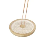 Wierookhouder Bloem des Levens Mandala Mangohout Whitewash - 14 cm x 15 cm x 2 cm - Afbeelding 3