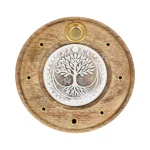 Ronde Wierookhouder Levensboom Mangohout Whitewash - Ø10 cm - Afbeelding 2