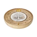 Ronde Wierookhouder Levensboom Mangohout Whitewash - Ø10 cm