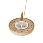 Ronde Wierookhouder Levensboom Mangohout Whitewash - Ø10 cm - Afbeelding 3
