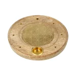 Wierookbrander rond Bloem des Levens mangohout messing - Ø 10 cm x 1 cm