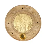 Wierookbrander rond Bloem des Levens mangohout messing - Ø 10 cm x 1 cm - Afbeelding 2
