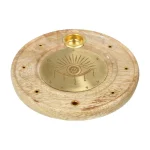 Wierookbrander rond Alziend Oog mangohout messing - Ø 10 cm x 1 cm