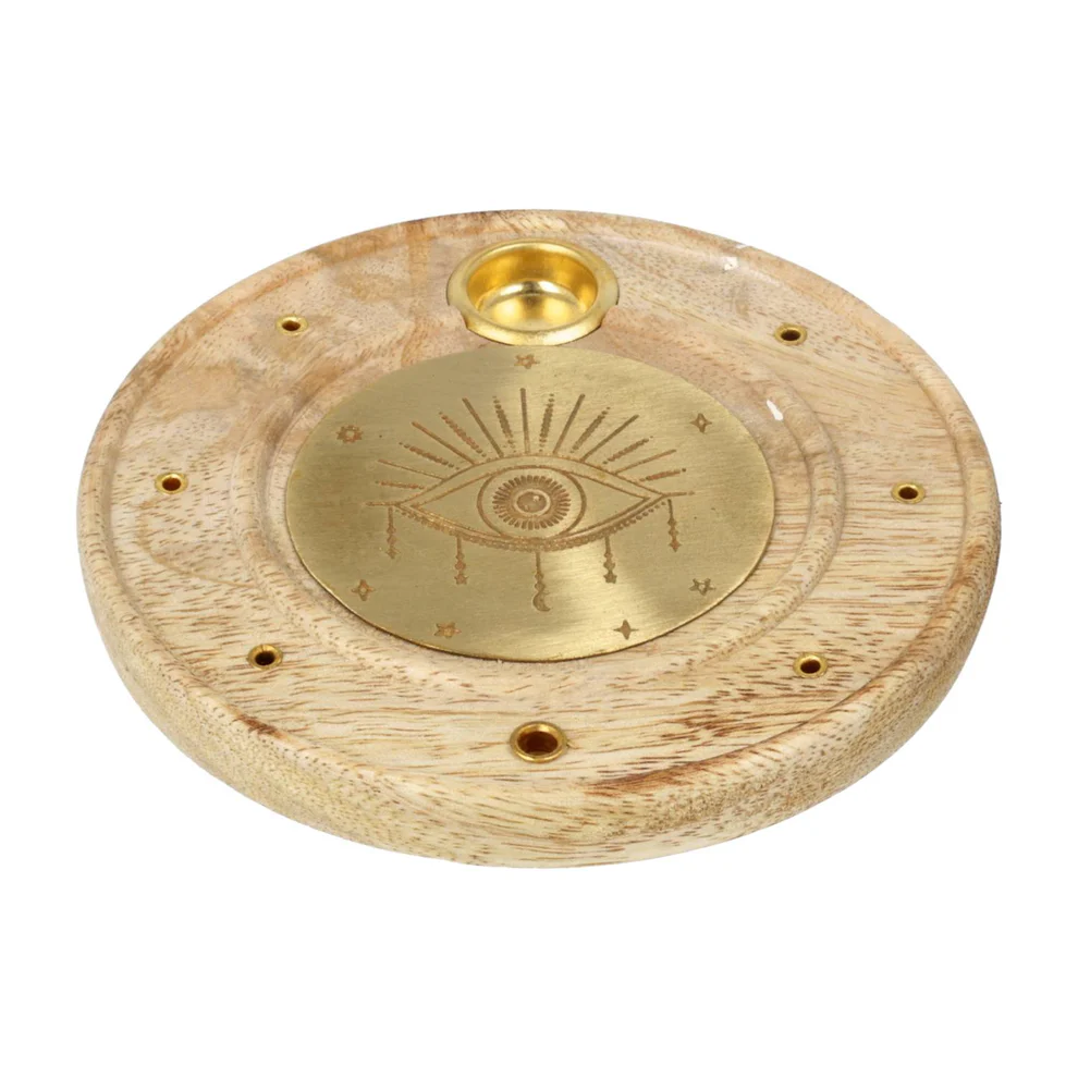 9080 Wierookbrander rond Alziend Oog mangohout messing - Ø 10 cm x 1 cm - Afbeelding 1
