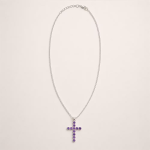 Indiase Devotie Hangers - Verzilverd (45cm Ketting) - Amethist Kruisbeeld