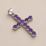 Indiase Devotie Hangers - Verzilverd (45cm Ketting) - Amethist Kruisbeeld - Afbeelding 4