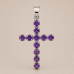 Indiase Devotie Hangers - Verzilverd (45cm Ketting) - Amethist Kruisbeeld - Afbeelding 5
